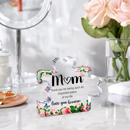 Mothers Day Mom Gifts for Mom Grandma Wife from Husband Daughter Son -Cute Engraved Acrylic Block Puzzle Piece - Mother's, Christmas,Birthday, Anniversary Home Office Desk Presents Ideas for Women Her