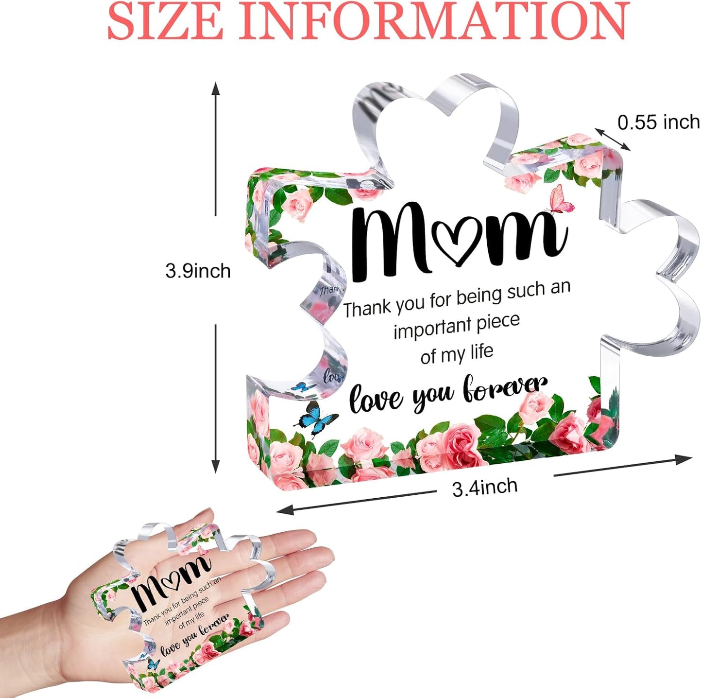 Mothers Day Mom Gifts for Mom Grandma Wife from Husband Daughter Son -Cute Engraved Acrylic Block Puzzle Piece - Mother's, Christmas,Birthday, Anniversary Home Office Desk Presents Ideas for Women Her
