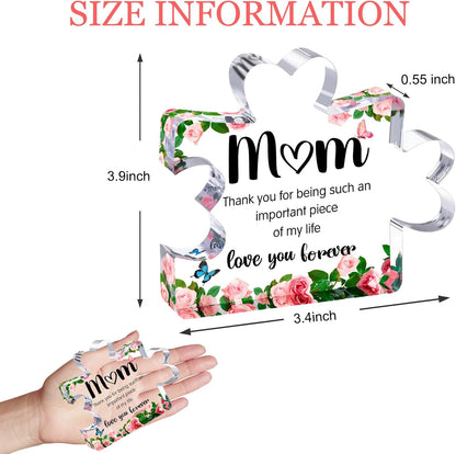 Mothers Day Mom Gifts for Mom Grandma Wife from Husband Daughter Son -Cute Engraved Acrylic Block Puzzle Piece - Mother's, Christmas,Birthday, Anniversary Home Office Desk Presents Ideas for Women Her