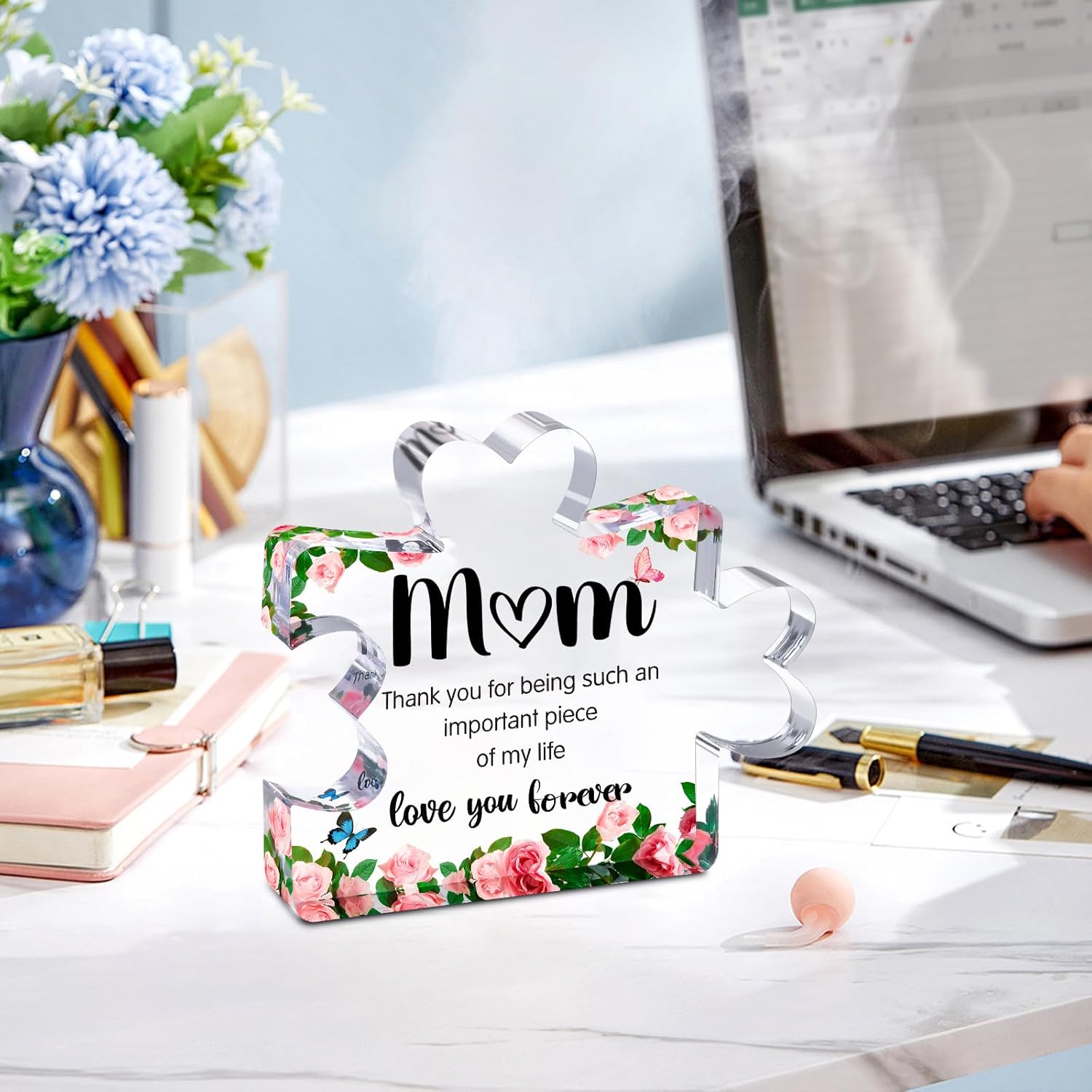 Mothers Day Mom Gifts for Mom Grandma Wife from Husband Daughter Son -Cute Engraved Acrylic Block Puzzle Piece - Mother's, Christmas,Birthday, Anniversary Home Office Desk Presents Ideas for Women Her