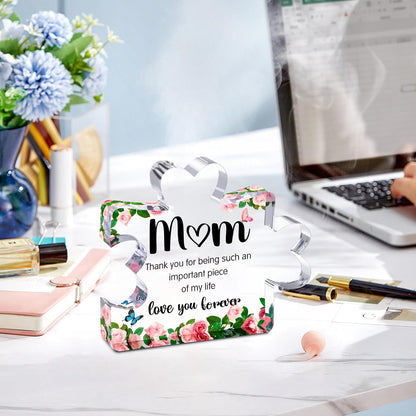 Mothers Day Mom Gifts for Mom Grandma Wife from Husband Daughter Son -Cute Engraved Acrylic Block Puzzle Piece - Mother's, Christmas,Birthday, Anniversary Home Office Desk Presents Ideas for Women Her
