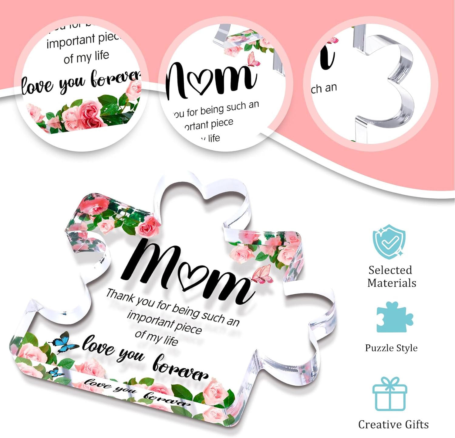 Mothers Day Mom Gifts for Mom Grandma Wife from Husband Daughter Son -Cute Engraved Acrylic Block Puzzle Piece - Mother's, Christmas,Birthday, Anniversary Home Office Desk Presents Ideas for Women Her