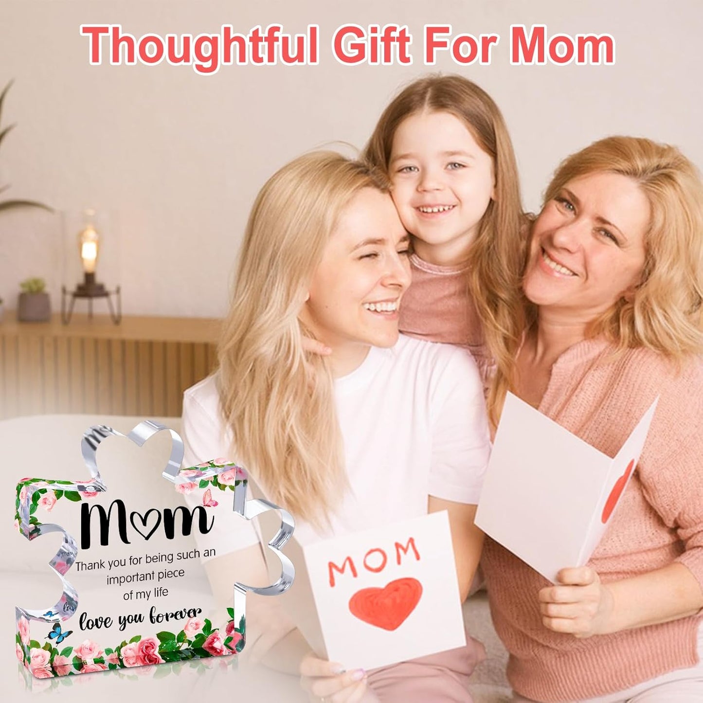 Mothers Day Mom Gifts for Mom Grandma Wife from Husband Daughter Son -Cute Engraved Acrylic Block Puzzle Piece - Mother's, Christmas,Birthday, Anniversary Home Office Desk Presents Ideas for Women Her